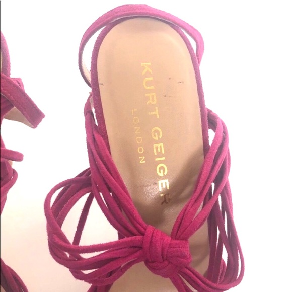 Kurt Geiger Suede Knot Ankle Wrap Open Toe Heels - Picture 8 of 12